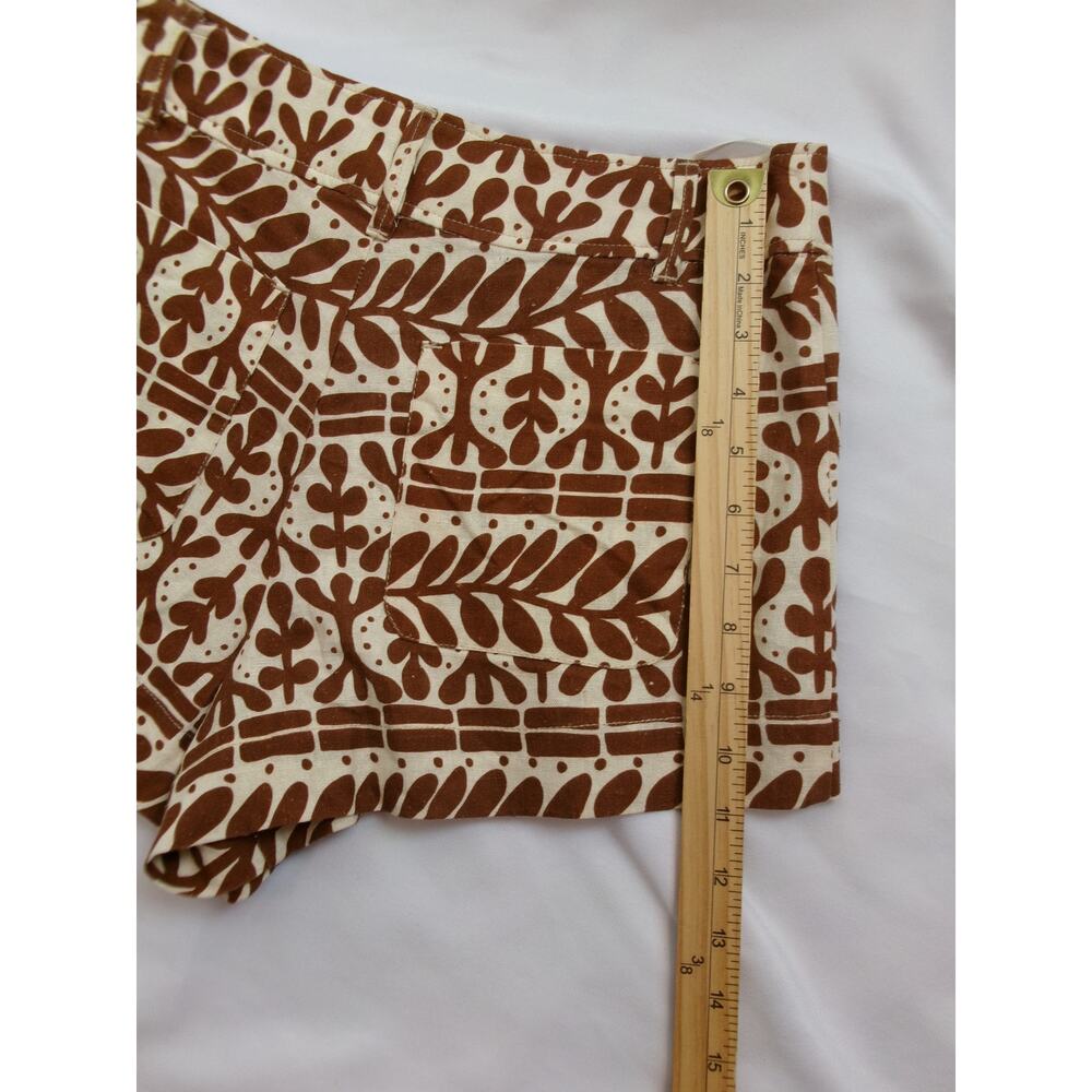 NWT Zara Linen Blend Printed Shorts Brown Cream Drawstring Size Small - Picture 4 of 5